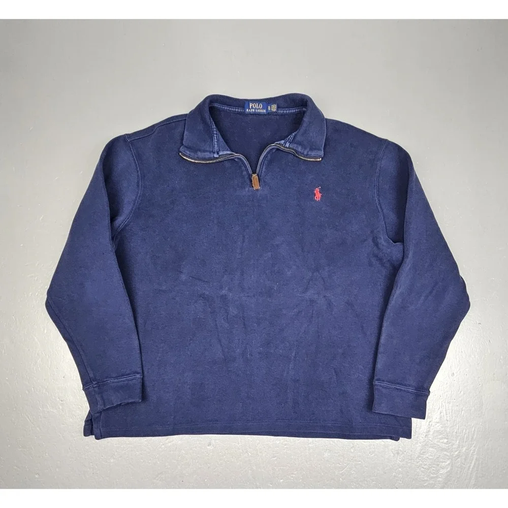 Vintage Polo Ralph Lauren 1/4‎ Zip Pullover Sweater Mens XL Blue Preppy Casual